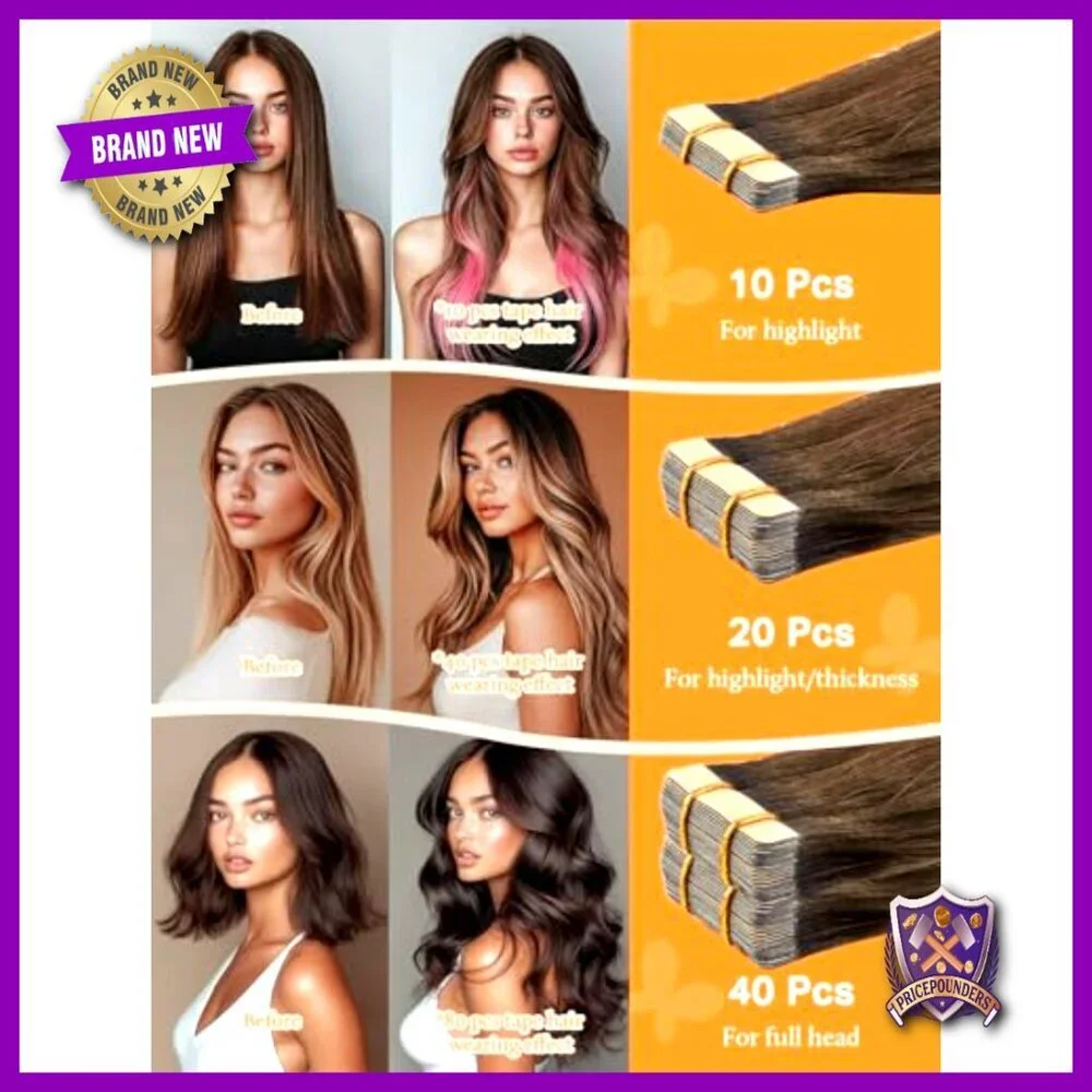 Tape-In Human Hair Extensions 18 Inch 50g 20pcs Remy Straight Skin Weft